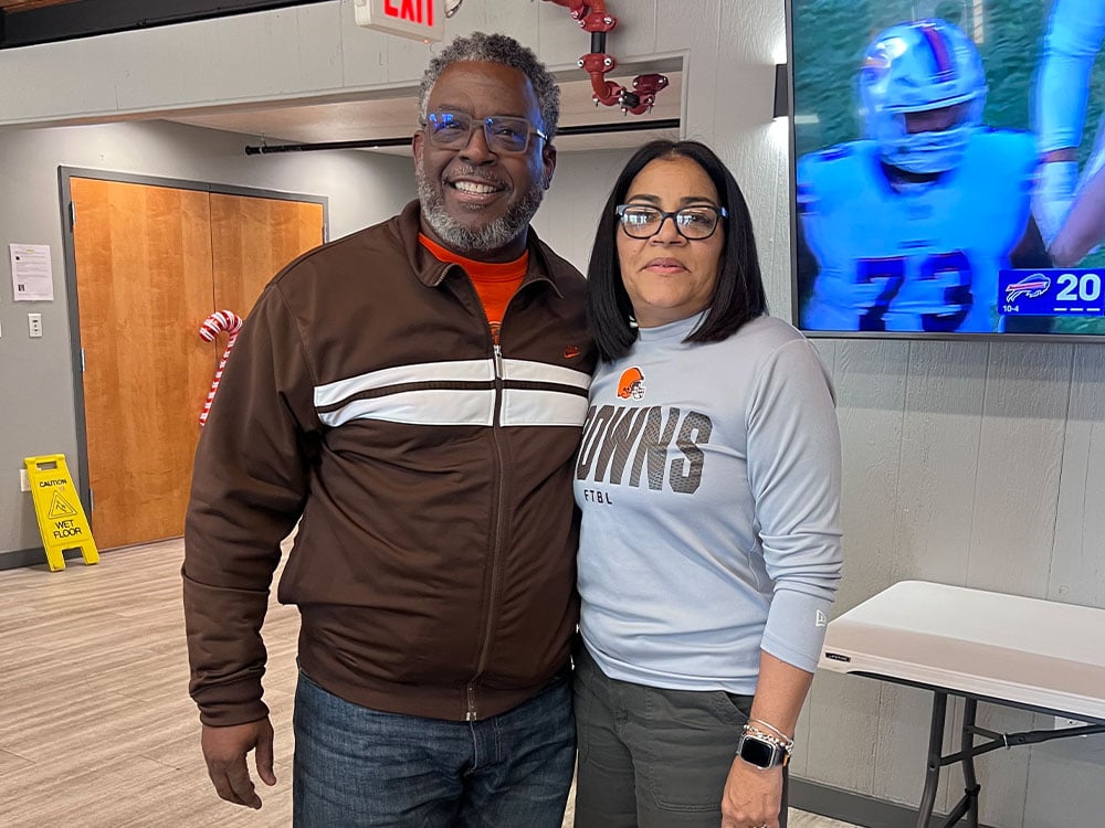 Diane Russell with a supporter during a Cleveland Browns watch party